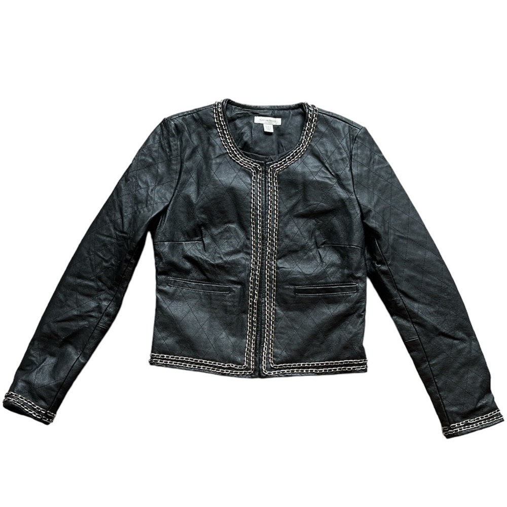 Vintage Black Leather with silver chain detail Boston Proper Leather Jacket Sz 2